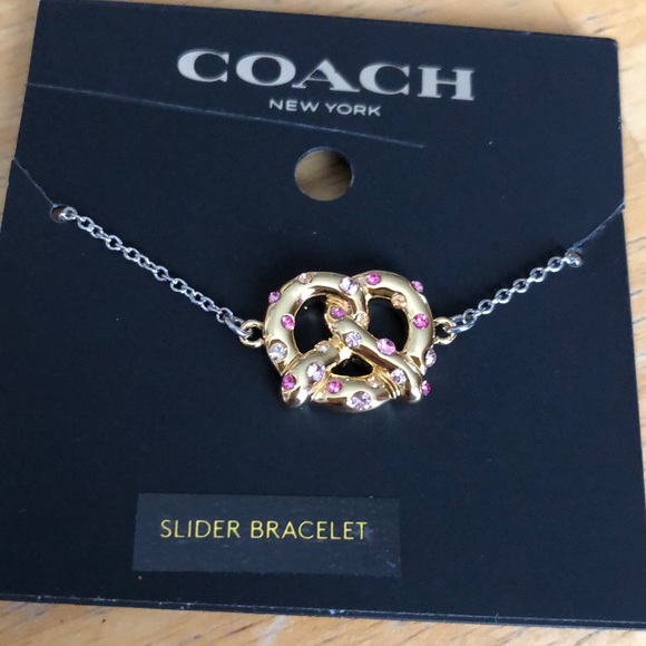 Coach Silver Tone Slider Bracelet Gold Tone Pretzel Charm Crystal Accent NWT - Picture 11 of 14